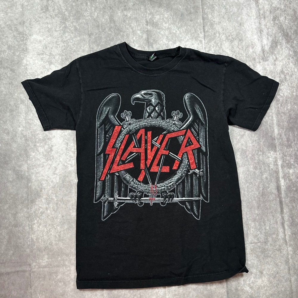 Slayer T-Shirt Mens M Black Eagle Graphic Thrash Metal Band Tee M&O Gold